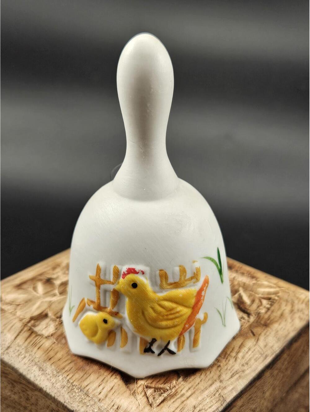 Vintage Kitsch Hand Bell White Yellow Chicks Farmhouse Cottage Decor 3.5 Inch
